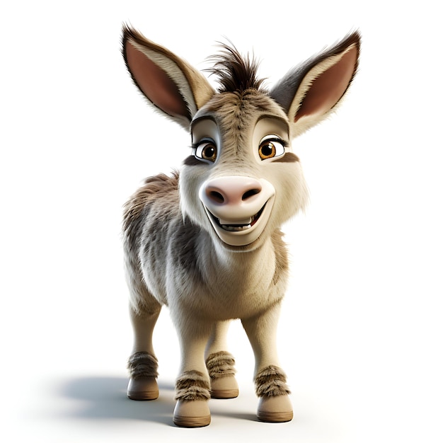 Foto burro con sonrisa en fondo blanco en 3d ilustración renderizada