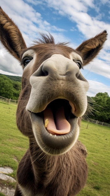 El burro toca la cámara tomando una selfie Funny selfie retrato de un animal