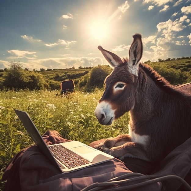 un burro trabajando en un macbook