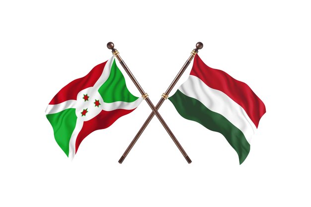 Burundi contra fundo de bandeiras de dois países da Hungria