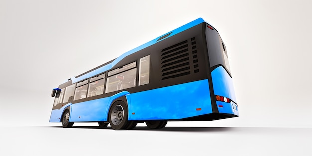 Bus azul urbano Mediun sobre un fondo blanco aislado. Representación 3D.