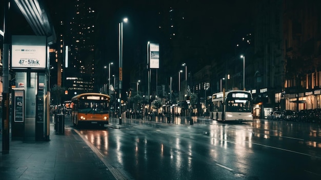 Bus in der Stadtstraße in der Nacht