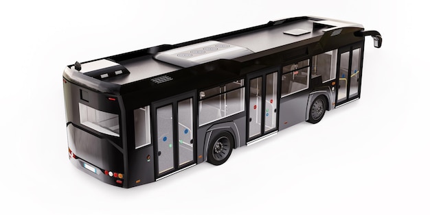 Bus negro urbano mediano sobre un fondo blanco. Representación 3D.