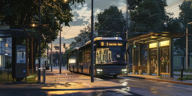 Bus öffentliche Verkehrsmittel auf einer Stadtstraße Generative KI