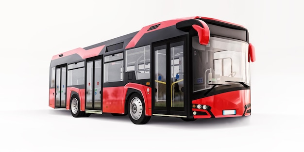 Bus rojo urbano Mediun sobre un fondo blanco aislado. Representación 3D.