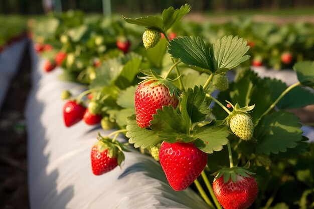 Busch reifer Bio-Erdbeeren im Garten Beerennahaufnahme Generative KI