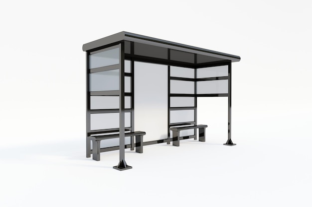 Bushaltestelle Bus Shelter Mockup Seitenansicht mit weißem Hintergrund