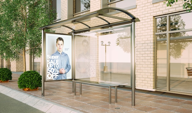 Bushaltestelle Plakat Mode Verkauf Modell 3D-Rendering