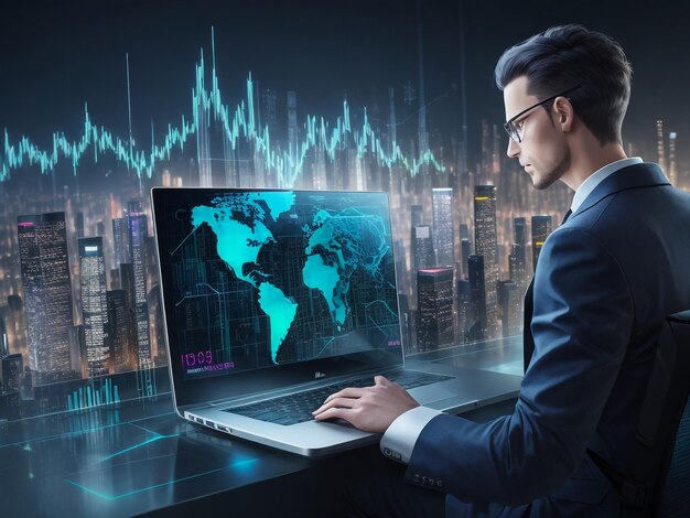 Business Finance Datenanalyse-GraphFinancial Management-TechnologieBerater mit KPI-Dashboard auf virtuellem Bildschirm