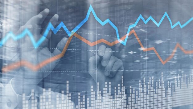 Business Financial Trading Investment concepto gráfico pantalla virtual doble exposición