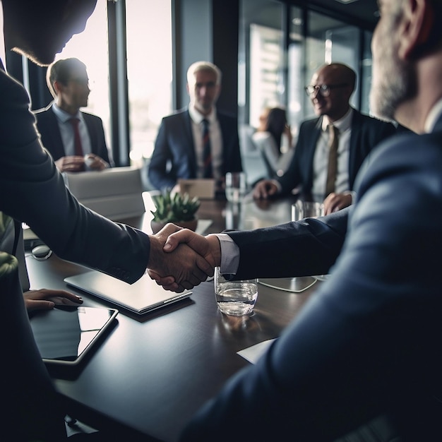 Business-Handshake-Meeting und Teamarbeit bei der Buchhaltungsvereinbarung im Unternehmensbüro
