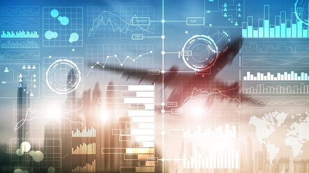 Business Intelligence Diagrama Gráfico Stock Trading Tablero de instrumentos de inversión transparente fondo borroso