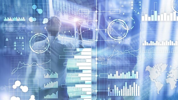 Business Intelligence Diagrama Gráfico Stock Trading Tablero de instrumentos de inversión transparente fondo borroso