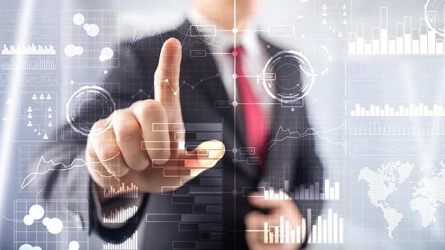 Business Intelligence Diagrama Gráfico Stock Trading Tablero de instrumentos de inversión transparente fondo borroso
