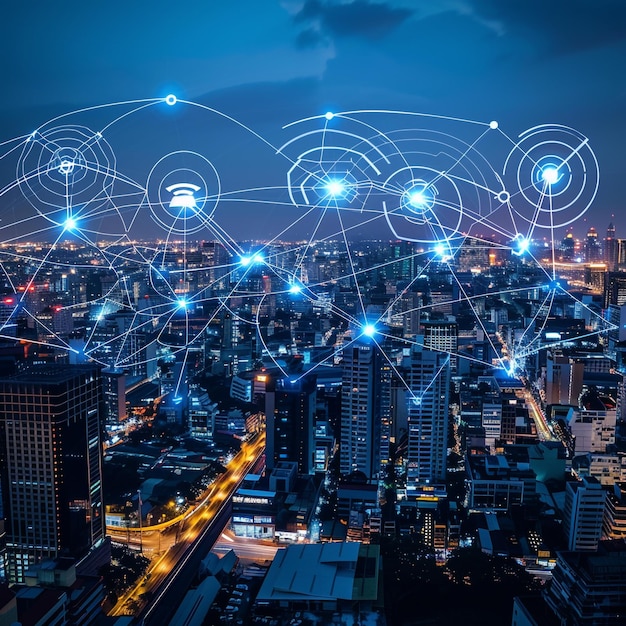 Business IOT-Konzept Drahtlose Kommunikationsverbindung von Smart Cities