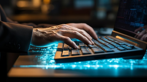 Business-Konzept-Foto aus der Nähe von Businessman-Hand, die mit einer Laptop-Tastatur schreibt