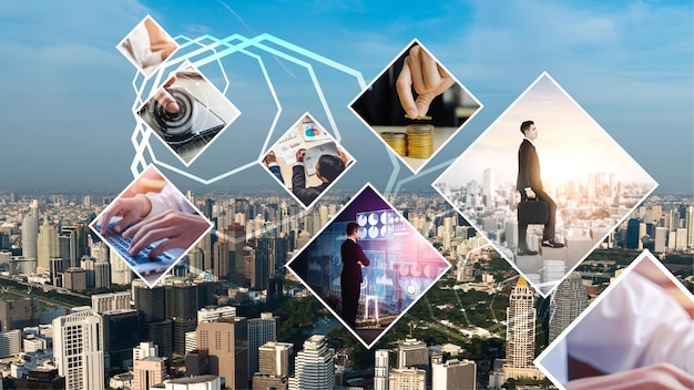 Business-Netzwerk-Web-Banner-Foto-Set im Konzept von Management und Wachstum