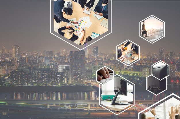 Business-Netzwerk-Web-Banner-Fotoset im Konzept von Management und Wachstum
