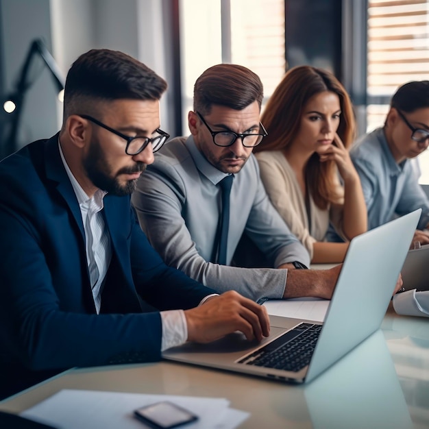 Foto business people using laptop risk management