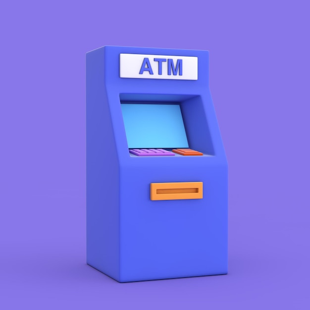 Business-Technologie-Konzept Blue Cartoon Style ATM Deposit Machine 3D-Rendering