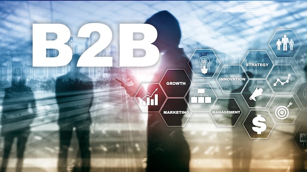 Business to Business B2B Technologie Zukunft Geschäftsmodell Finanztechnologie und Kommunikationskonzept