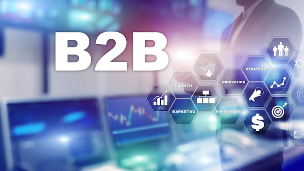 Business to Business B2B Technologie Zukunft Geschäftsmodell Finanztechnologie und Kommunikationskonzept