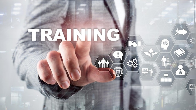 Foto business-trainingskonzept training webinar e-learning finanztechnologie- und kommunikationskonzept