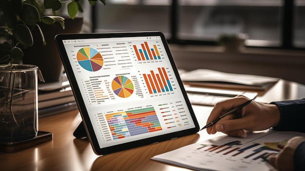 Businessman-Analyse-Grafik für die Finanzstrategie des Unternehmens, Statistiken über Erfolg und Zukunftsplanung