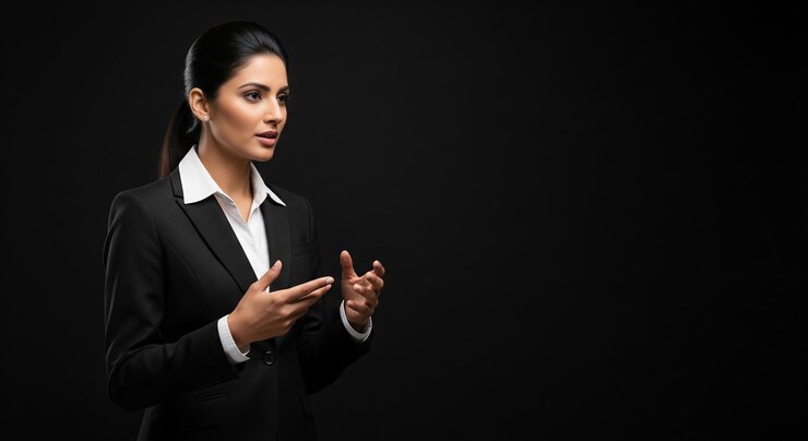 Businesswoman giving a presentation with gestures