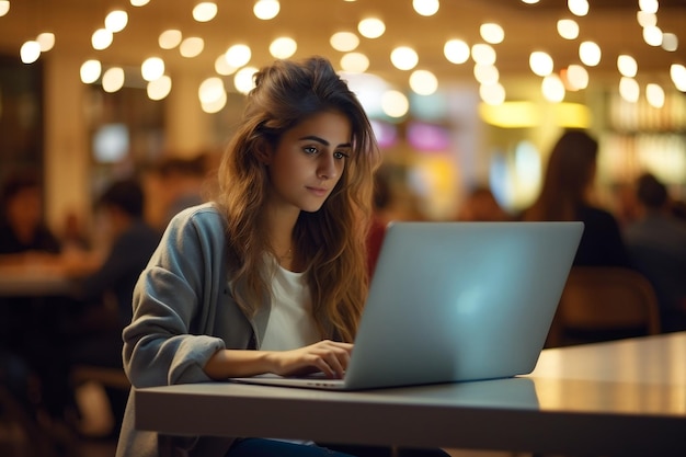 Búsqueda académica Joven estudiante trabajando en una computadora portátil y participando en el estudio Generativo Ai