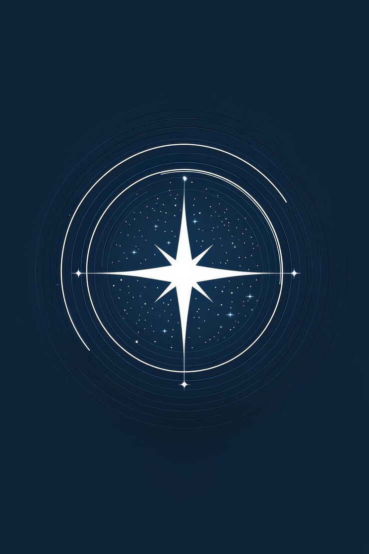 Foto bússola noturna estrelada com a estrela polar