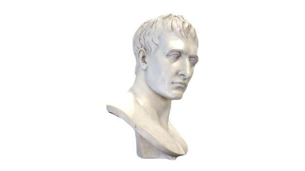 Un busto blanco de un hombre romano.
