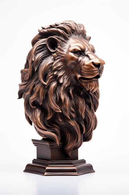 Foto busto de cobre hiperrealista de un león