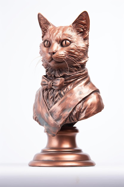 Busto de cobre hiper-realista de um gato com roupas