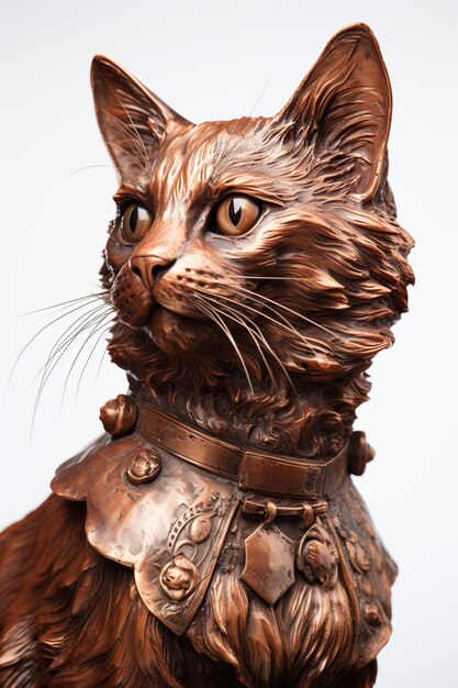 Busto de cobre hiper-realista de um gato com roupas