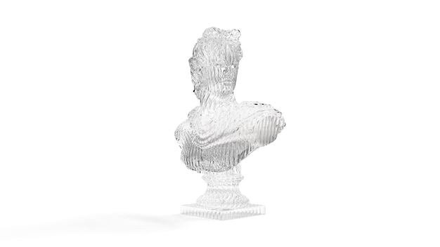 busto de vidro de renderização 3D em um minimalismo de fundo de arte de fundo branco