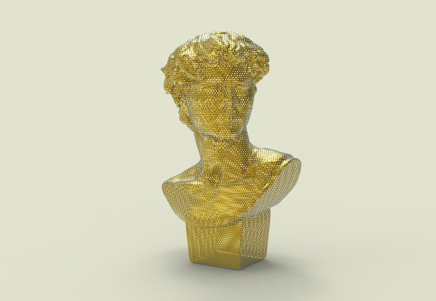 Un busto dorado de un hombre con cabello rizado y un cabello rizado.