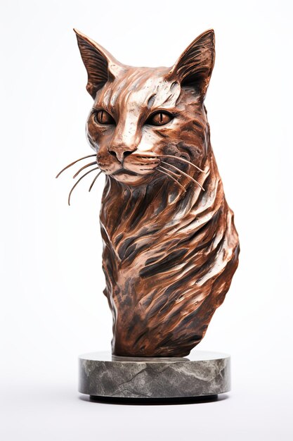 Busto hiperrealista de cobre de un gato en estilo italiano antiguo