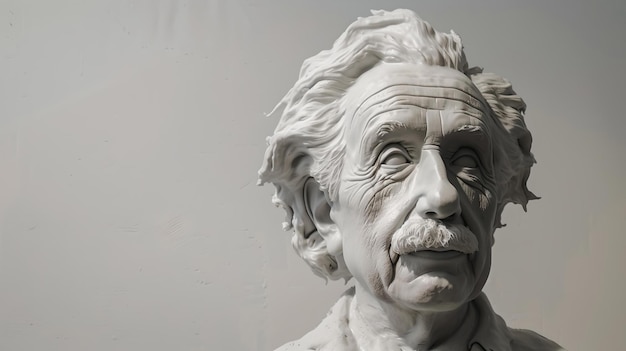Busto monocromático de un hombre pensativo que se asemeja a un famoso teórico ideal para uso académico e histórico expresión facial serena capturada en forma de estatua IA