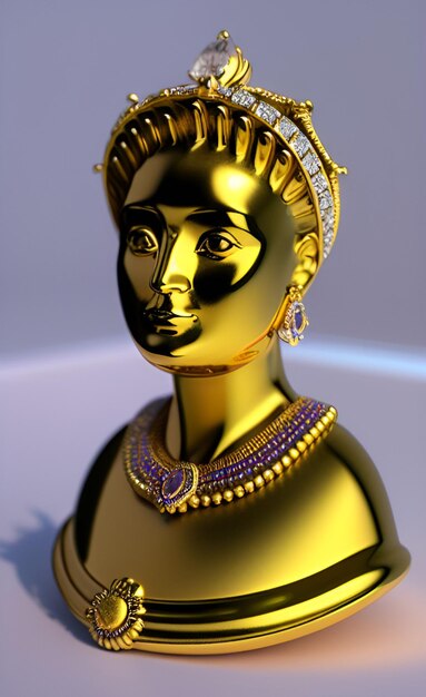 Un busto de oro de una mujer con diamantes en él