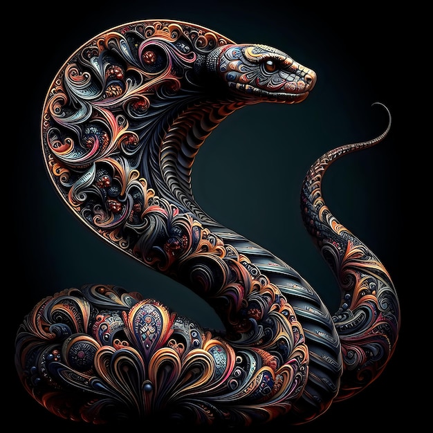 un busto vivo de una cobra ilustración en detallado paisley fractal obra de arte de alta calidad