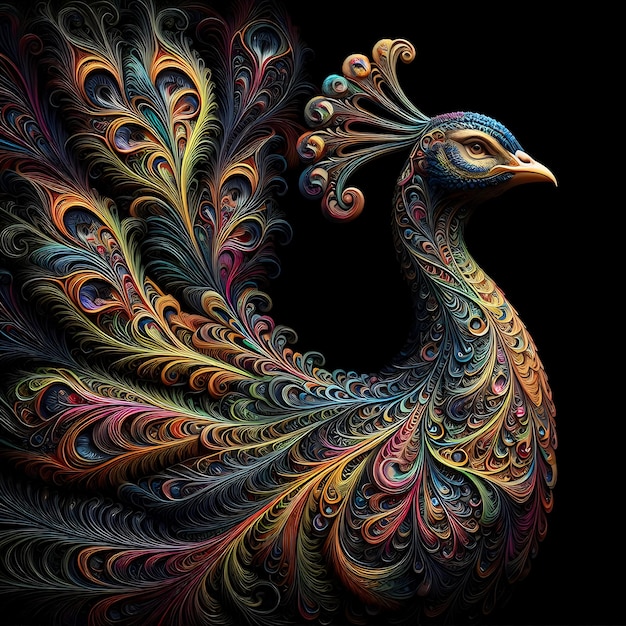 Foto un busto vivo de una obra de arte de pavo real en fractal de paisley detallado de alta calidad