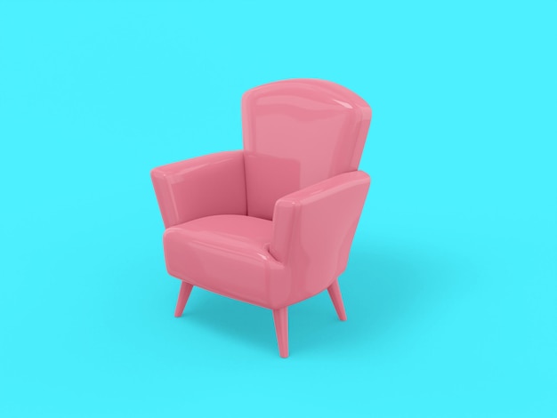 Foto butaca monocolor rosa sobre fondo azul plano. objeto de diseño minimalista. icono de renderizado 3d elemento de interfaz ui ux.