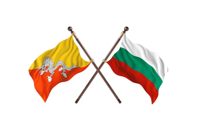 Bután contra fondo de dos banderas de Bulgaria