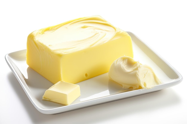 Butter, die auf weißem Hintergrund gut schmeckt