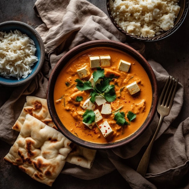 Butter Naan und Panner Butter Masala indisches Gericht