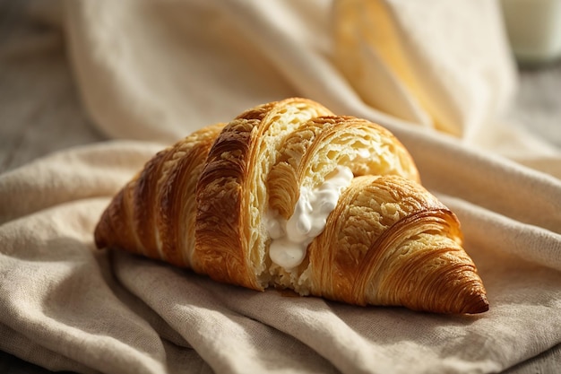 Buttercroissant auf Leinenstoff gelegt