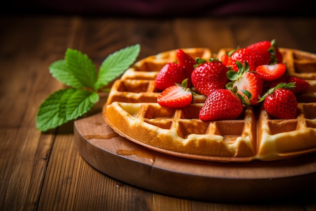 Butterwaffeln mit Honig und Erdbeeren