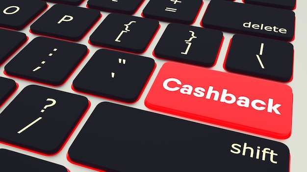 Button mit Wort Cashback. Laptop Tastatur. 3D-Rendering