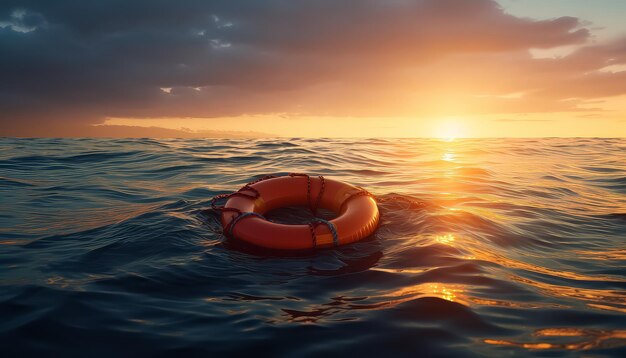 Foto buya salvavidas en el mar al atardecer sin gente